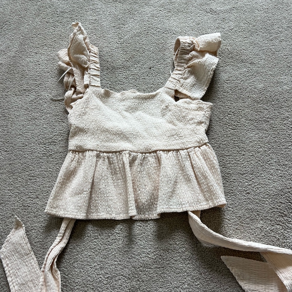 Francesca's Collections Cream Ruffle Blouse
